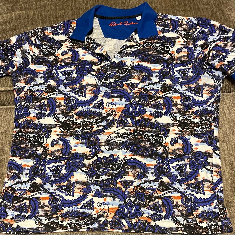 Robert Graham Blue Paisley Print Polo Shirt